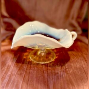 Dugan Glass "Rayed Jane" Single Handle Nappy, Clear Opalescent, ca. 1909